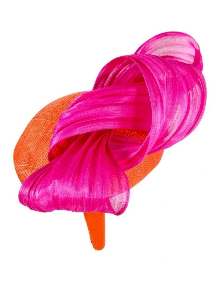 Fillies Collection Orange & Hot Pink pillbox fascinator with silk abaca bow S307OHP image 3