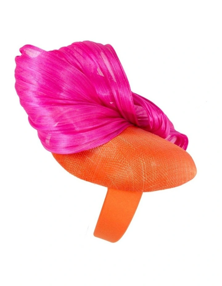Fillies Collection Orange & Hot Pink pillbox fascinator with silk abaca bow S307OHP image 4