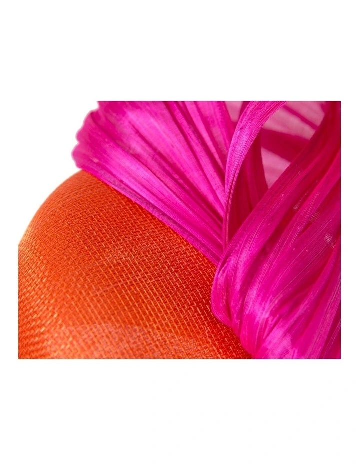 Fillies Collection Orange & Hot Pink pillbox fascinator with silk abaca bow S307OHP image 5