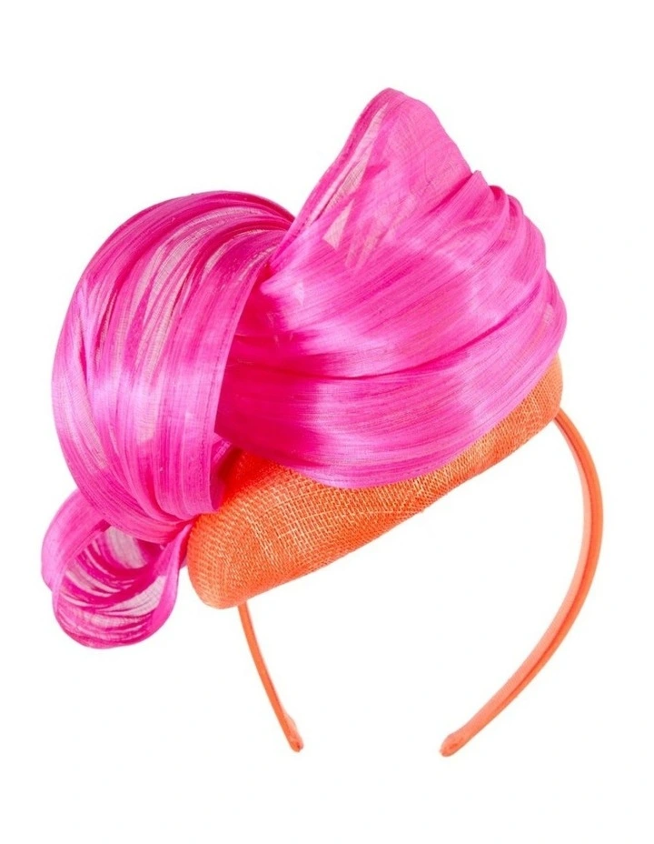 Fillies Collection Orange & Hot Pink pillbox fascinator with silk abaca bow S307OHP image 6