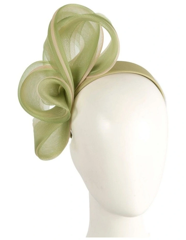 Fillies Collection sage green and beige crinoline bow fascinator S327SG image 2