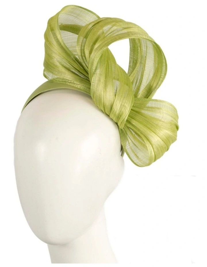 Lime Silk Abaca Fascinator with Sculptural Bow Fillies Collection S347LM image 2