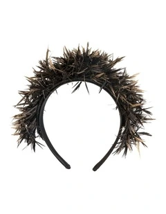 Max Alexander MA978BG black fascinator with gold-tipped feathers