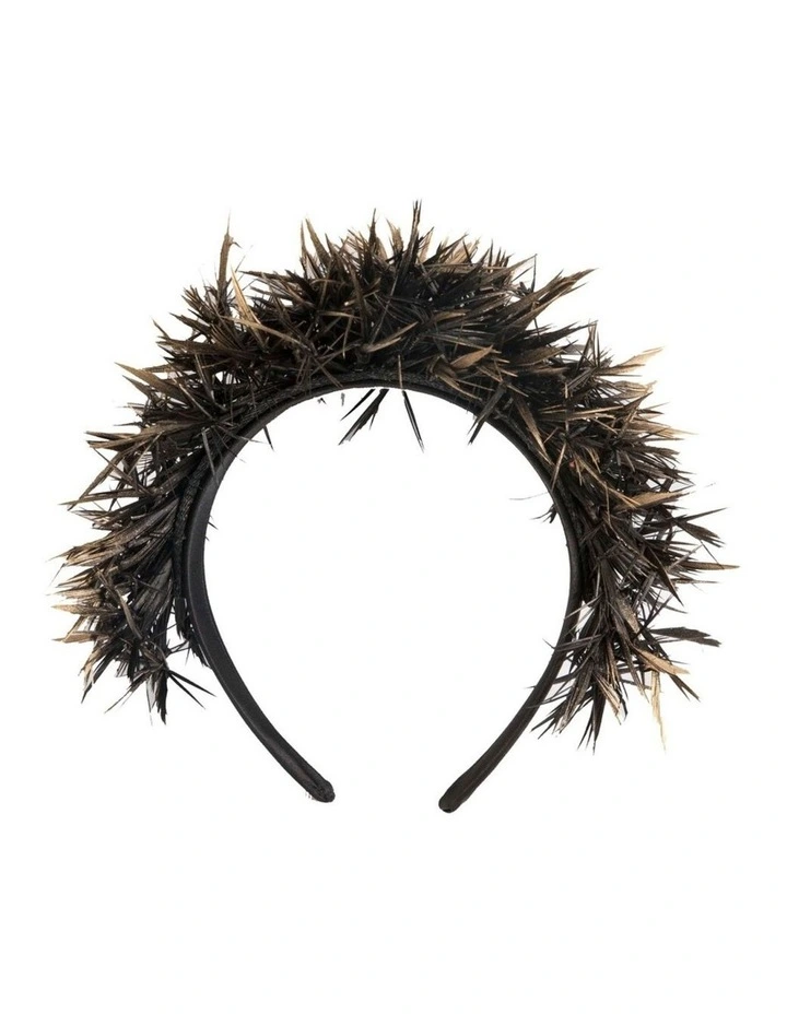 Max Alexander MA978BG black fascinator with gold-tipped feathers image 1