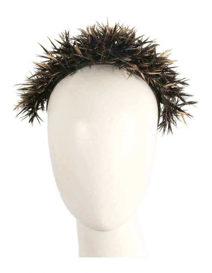 Max Alexander MA978BG black fascinator with gold-tipped feathers image 2