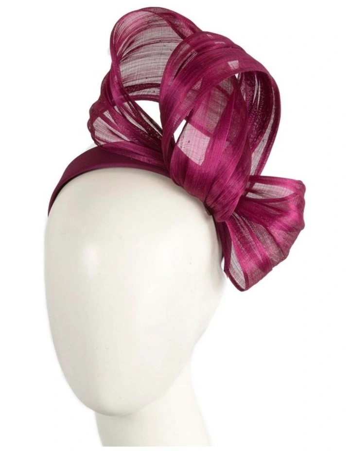 Magenta Silk Abaca Fascinator with Sculptural Bow by Fillies Collection S347MA image 2