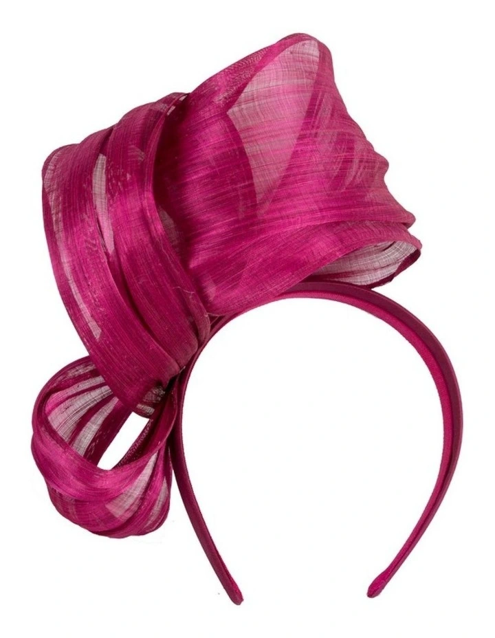 Magenta Silk Abaca Fascinator with Sculptural Bow by Fillies Collection S347MA image 4