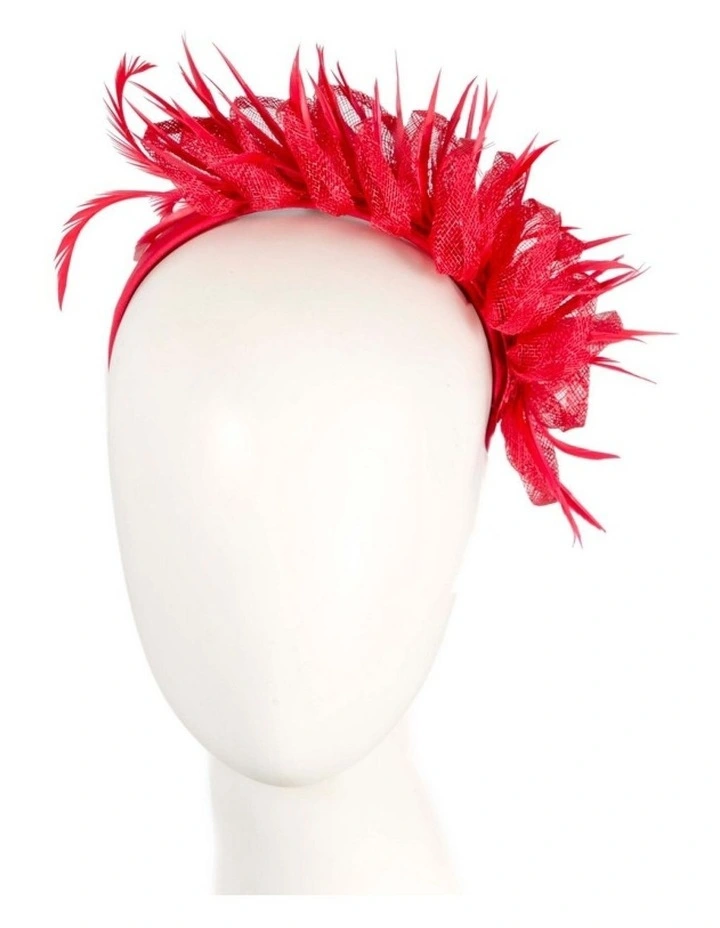 Max Alexander red sinamay fascinator with feathers MA945R image 2