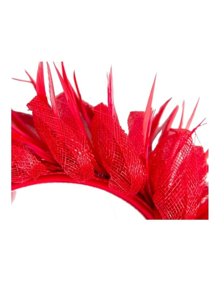 Max Alexander red sinamay fascinator with feathers MA945R image 3