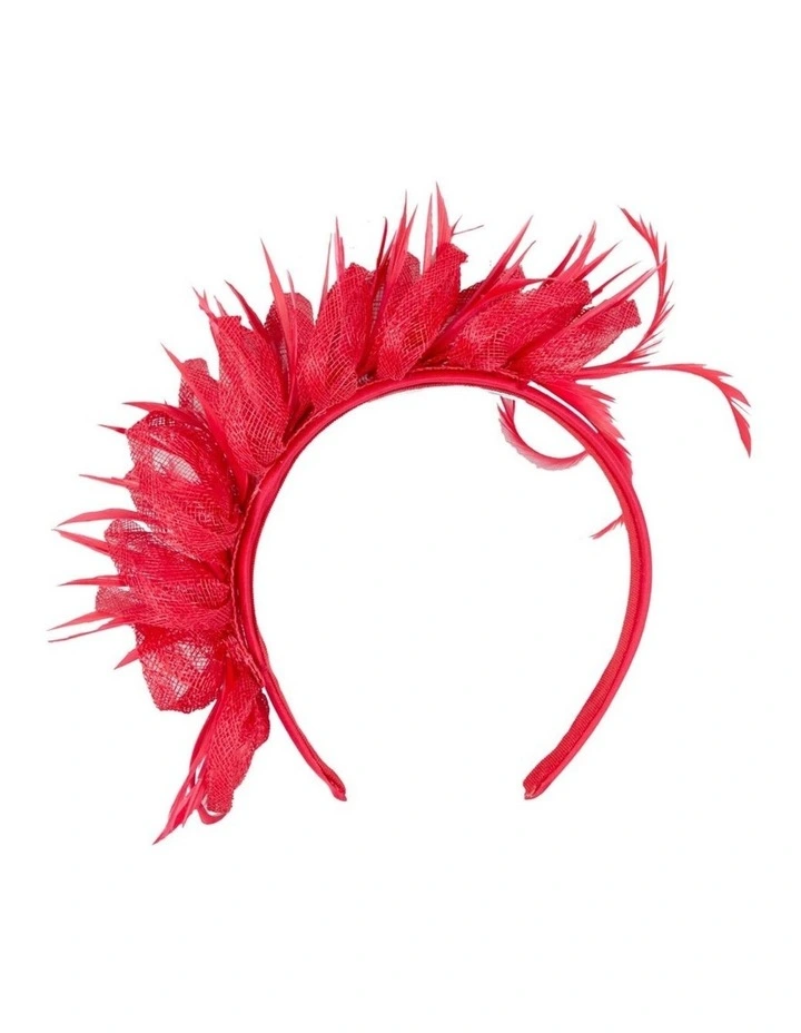 Max Alexander red sinamay fascinator with feathers MA945R image 4