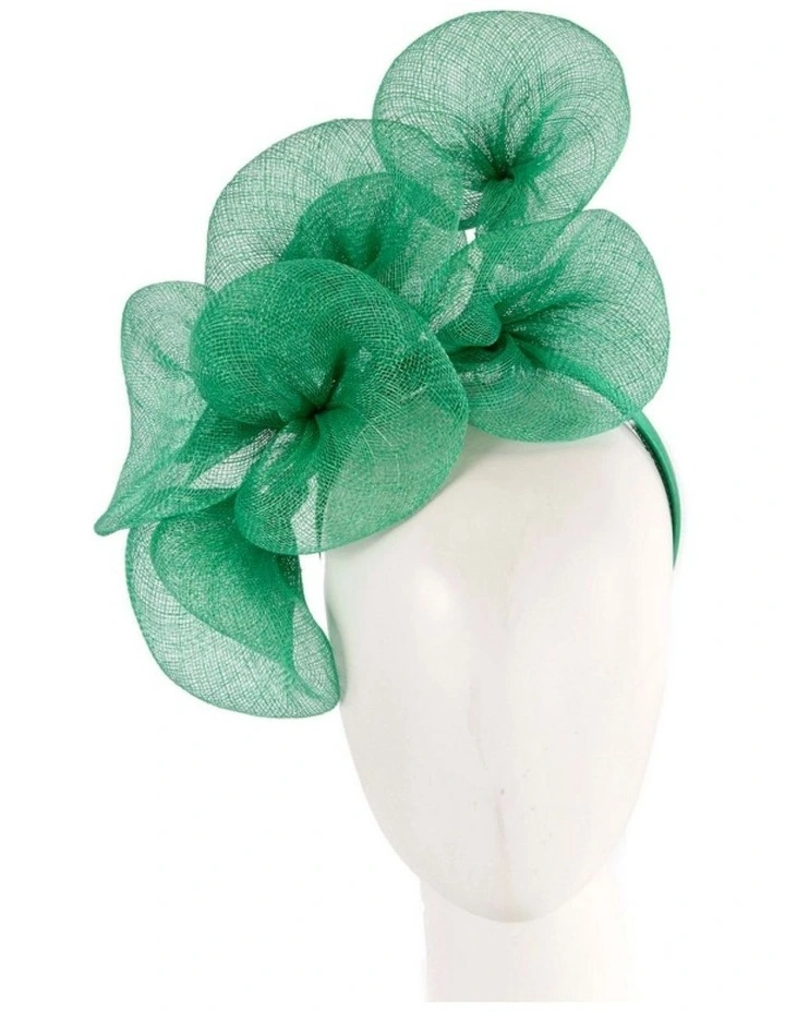 Large green sinamay flower fascinator by Max Alexander MA918GRN image 2