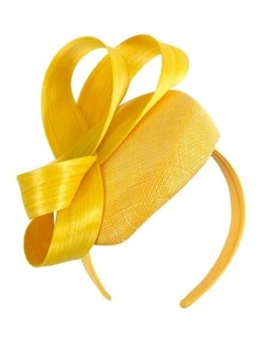 Yellow Pillbox Fascinator with Silk Abaca Bow by Fillies Collection S348Y