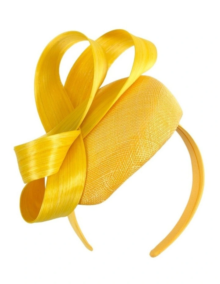 Yellow Pillbox Fascinator with Silk Abaca Bow by Fillies Collection S348Y image 1