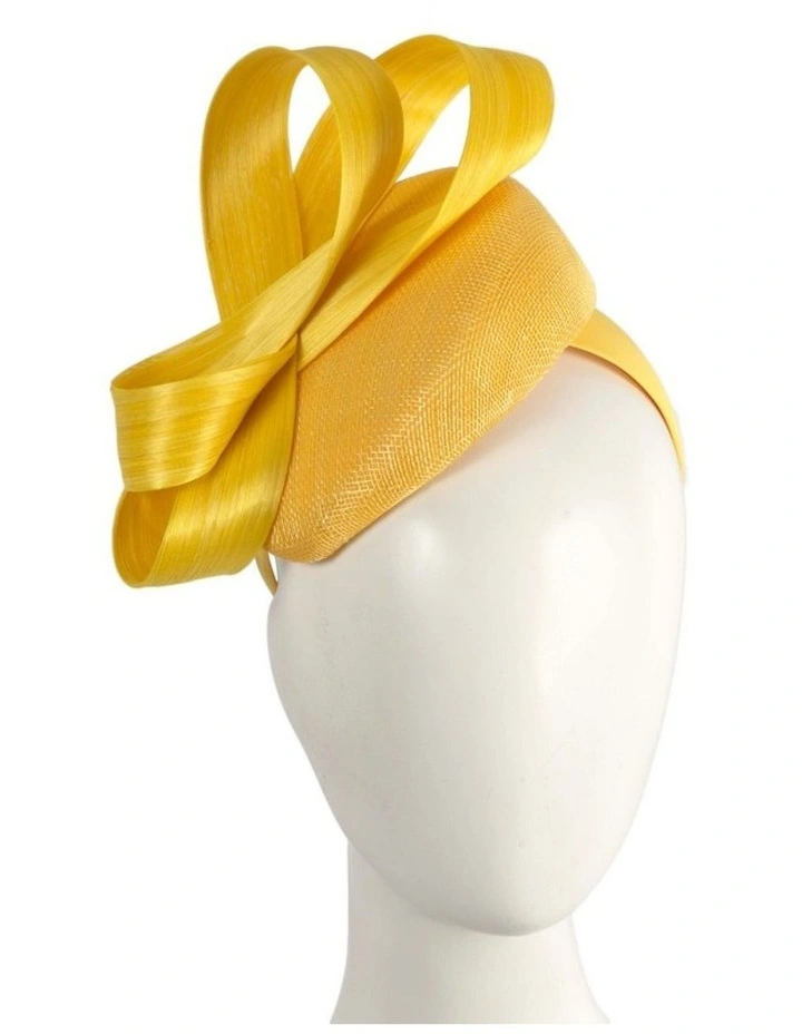 Yellow Pillbox Fascinator with Silk Abaca Bow by Fillies Collection S348Y image 2