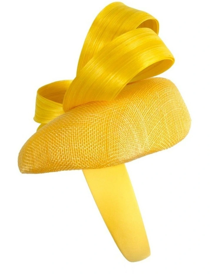 Yellow Pillbox Fascinator with Silk Abaca Bow by Fillies Collection S348Y image 3