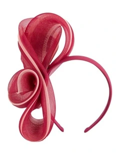 Fillies Collection pink and wine crinoline bow fascinator on headband S327PIW
