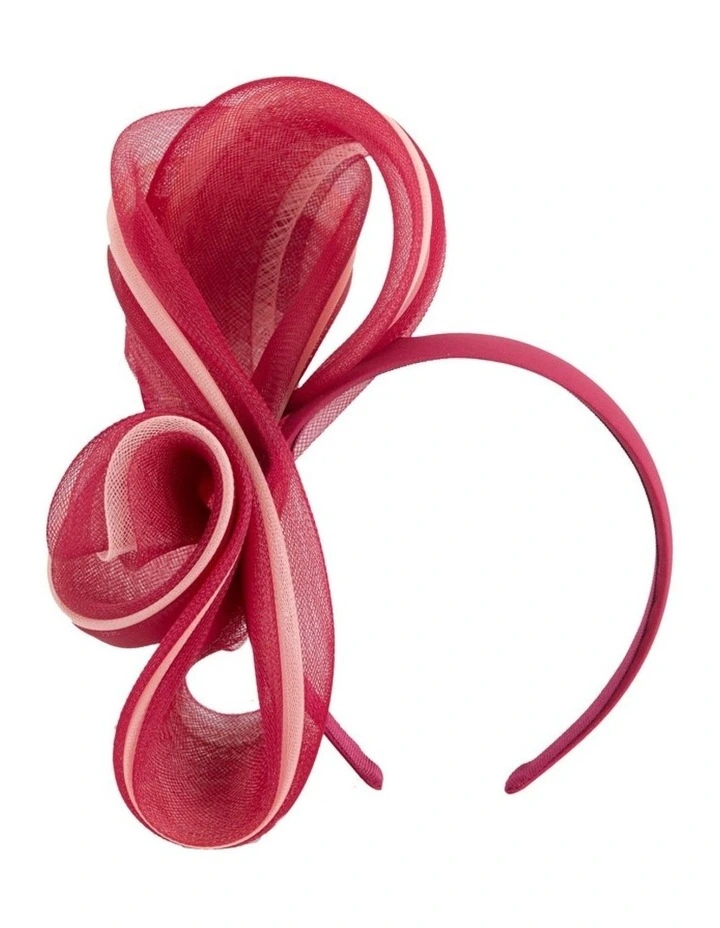 Fillies Collection pink and wine crinoline bow fascinator on headband S327PIW image 1