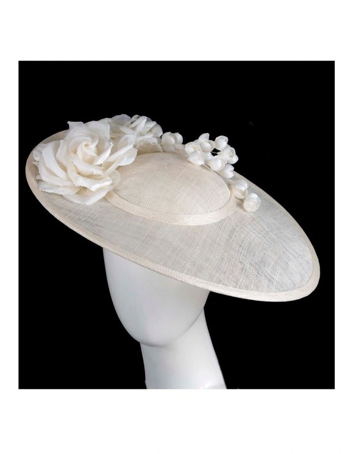 Max Alexander MA959C large cream sinamay fascinator with cream and white flowers image 2