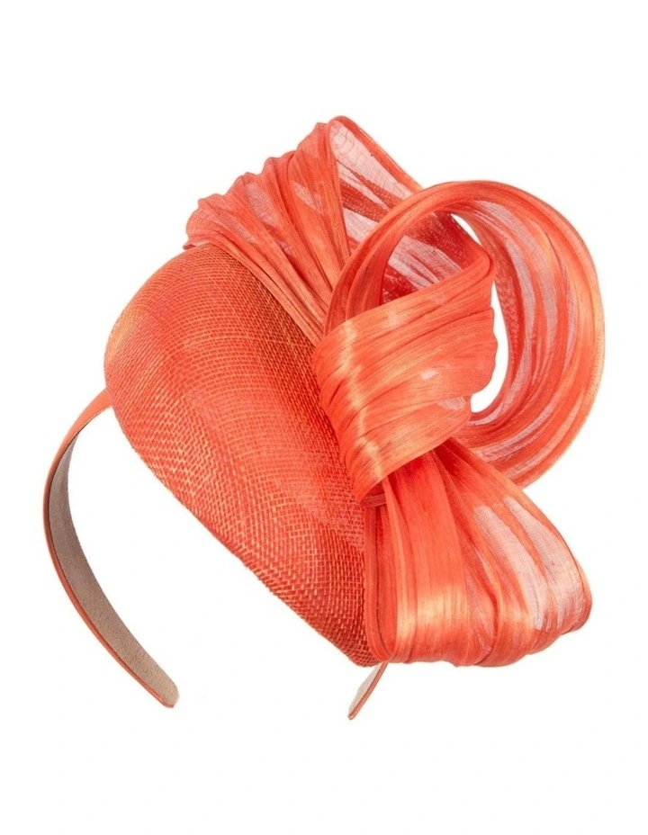 Fillies Collection orange silk abaca pillbox fascinator with bow S307OR image 1