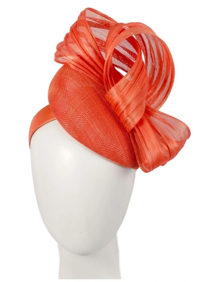 Fillies Collection orange silk abaca pillbox fascinator with bow S307OR image 2