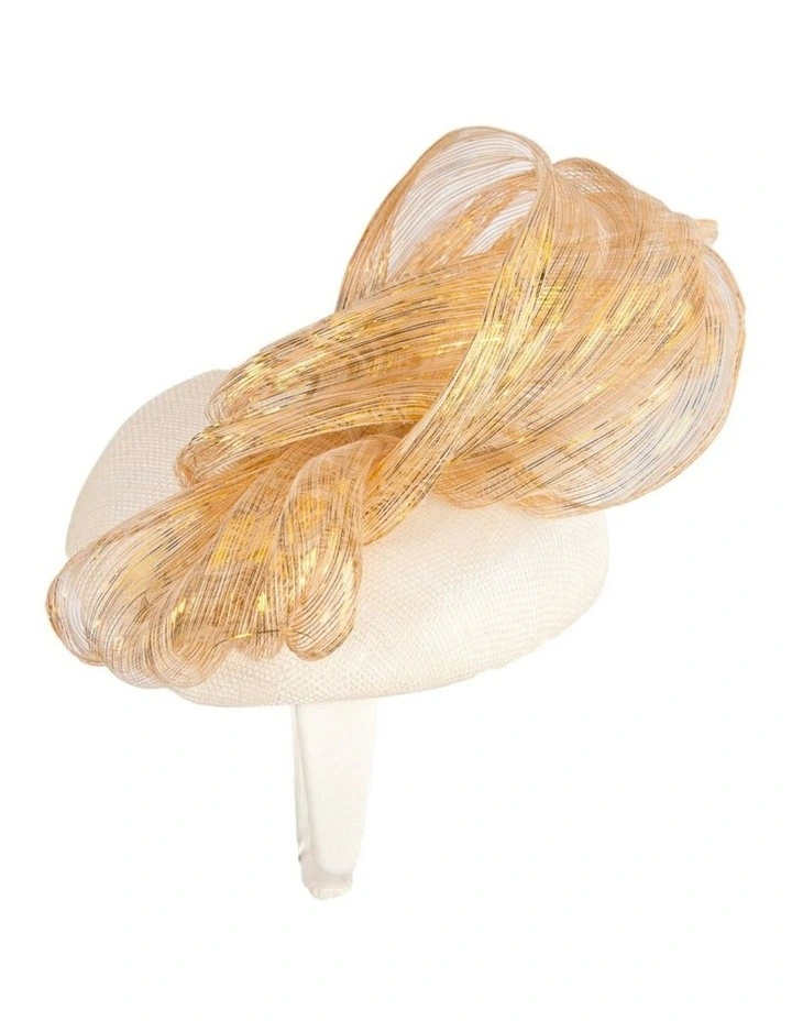 Cream pillbox fascinator with gold silk abaca bow - Fillies Collection S307CG image 3