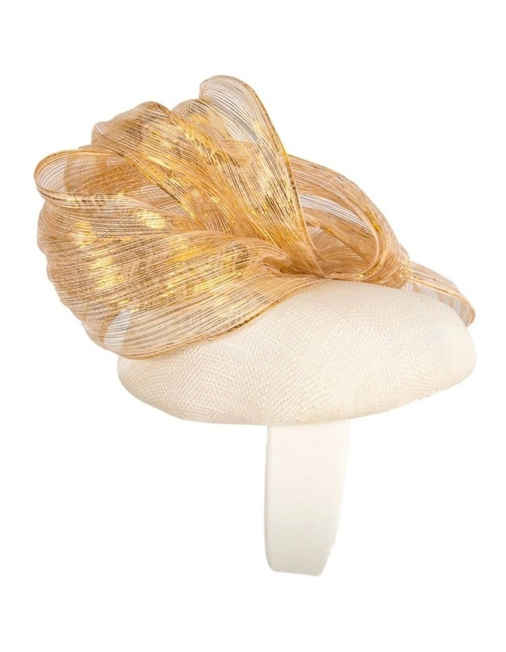 Cream pillbox fascinator with gold silk abaca bow - Fillies Collection S307CG image 4