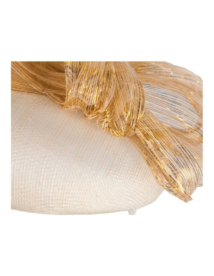 Cream pillbox fascinator with gold silk abaca bow - Fillies Collection S307CG image 5