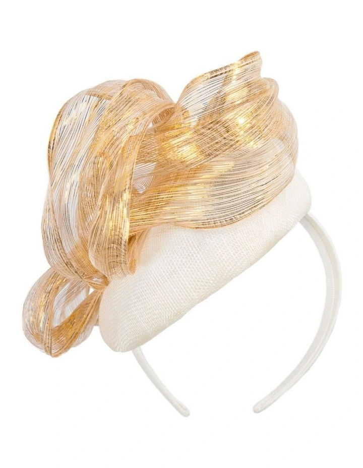 Cream pillbox fascinator with gold silk abaca bow - Fillies Collection S307CG image 6