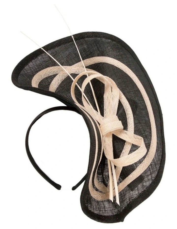 Max Alexander Large Black & Cream Sinamay Fascinator MA961BC image 1