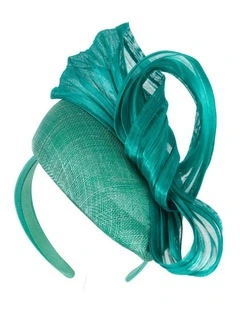 Teal pillbox fascinator with silk abaca bow by Fillies Collection S307TE