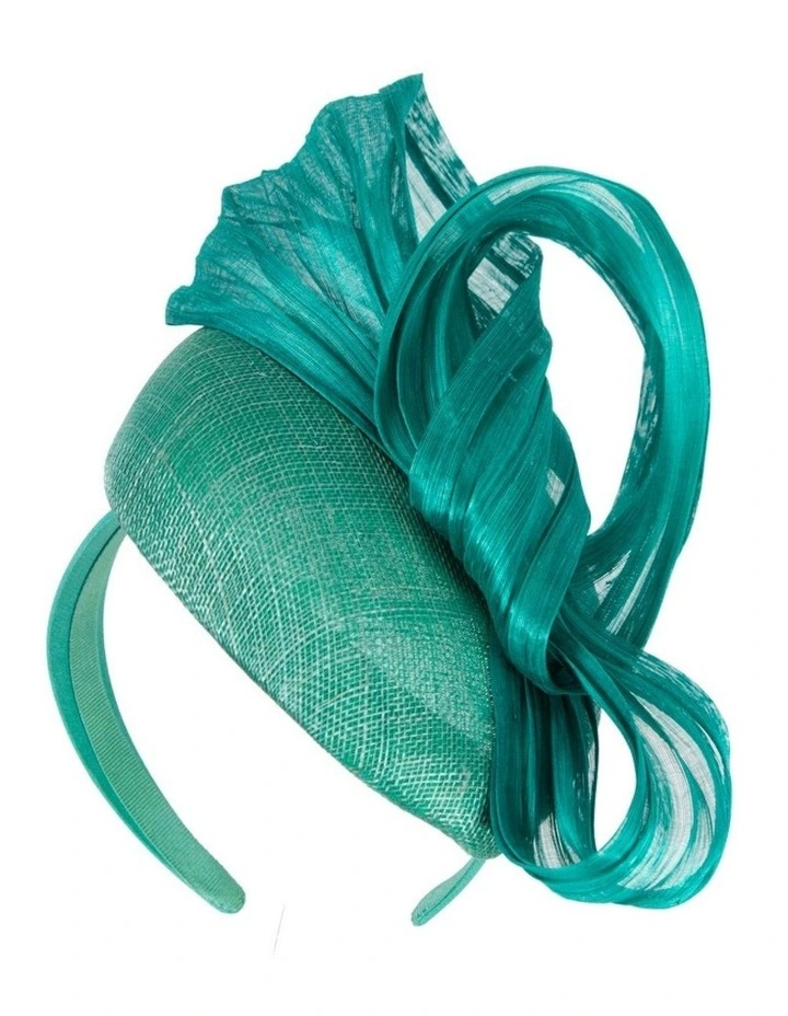 Teal pillbox fascinator with silk abaca bow by Fillies Collection S307TE image 1
