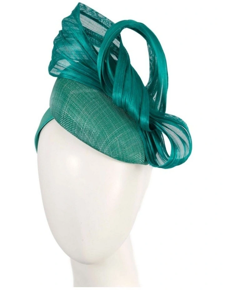 Teal pillbox fascinator with silk abaca bow by Fillies Collection S307TE image 2