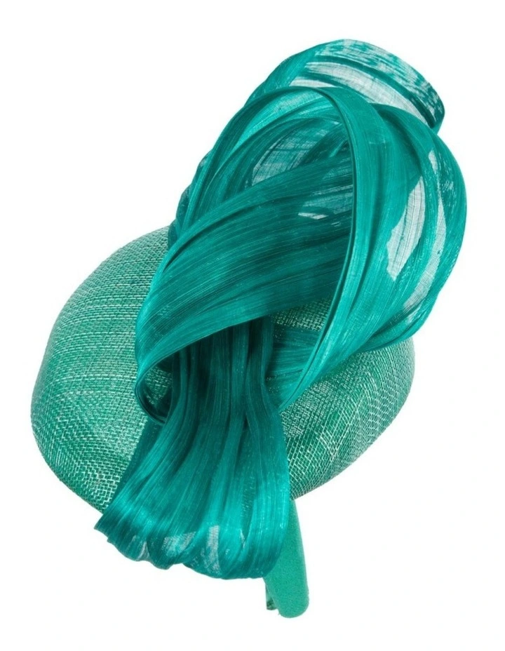 Teal pillbox fascinator with silk abaca bow by Fillies Collection S307TE image 3