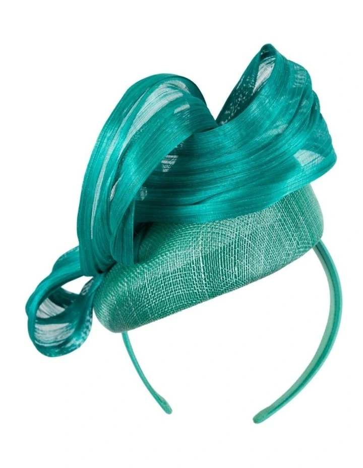 Teal pillbox fascinator with silk abaca bow by Fillies Collection S307TE image 6