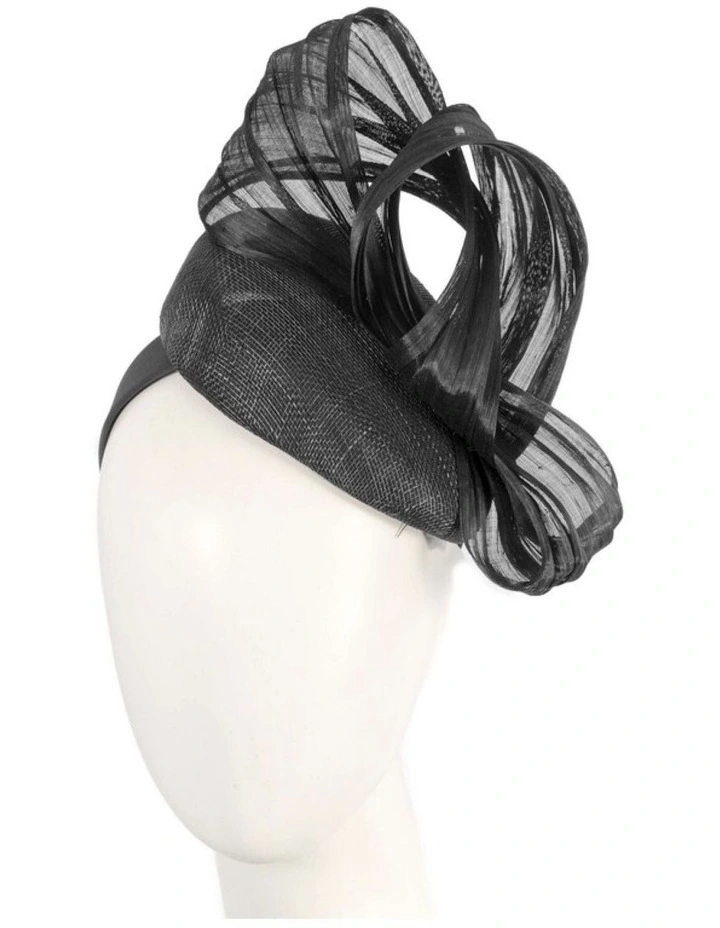 Fillies Collection black pillbox fascinator with silk abaca bow S307B image 2