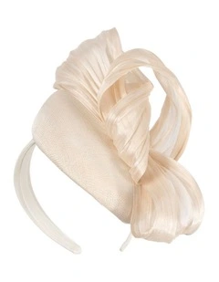Cream pillbox fascinator with silk abaca bow by Fillies Collection S307C