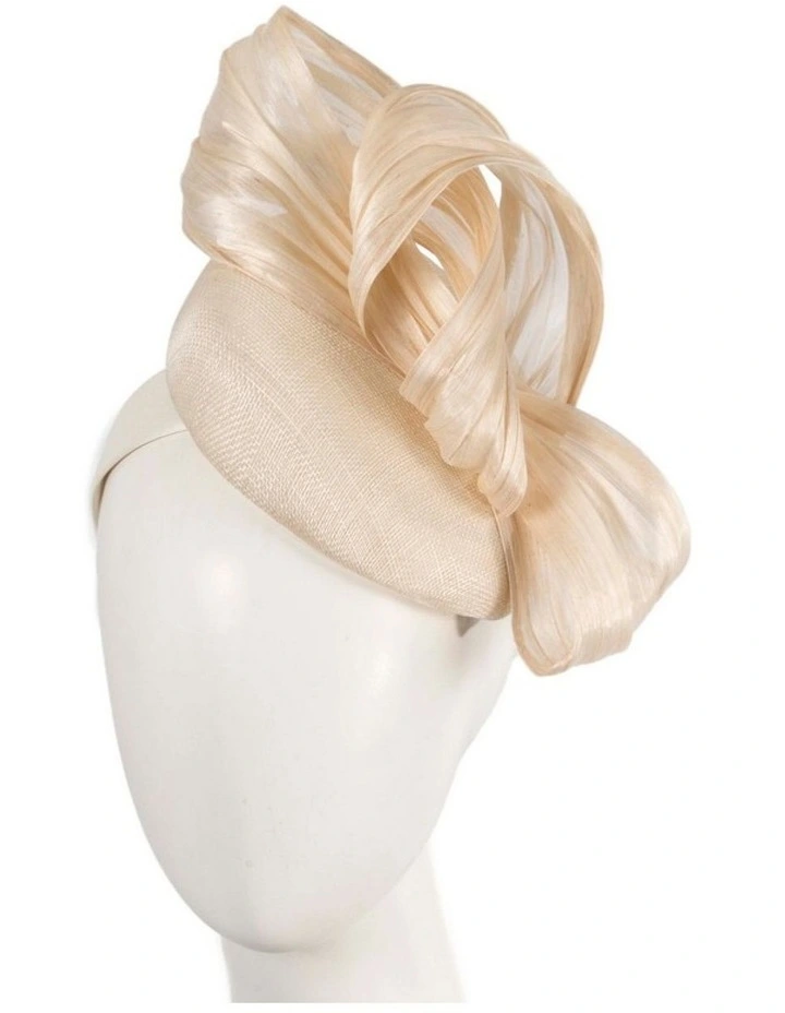 Cream pillbox fascinator with silk abaca bow by Fillies Collection S307C image 2