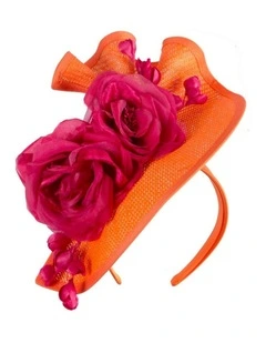 Fillies Collection orange and fuchsia racing fascinator S315ORF