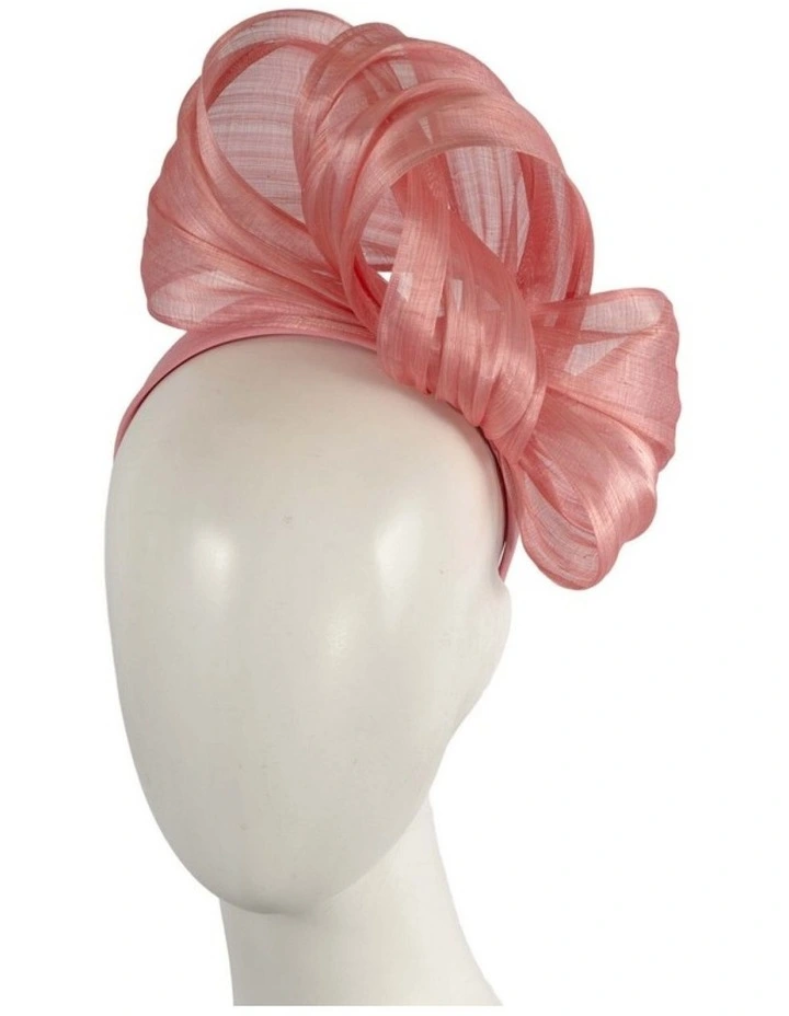 Coral Silk Abaca Fascinator with Sculptural Bow by Fillies Collection S347CR image 2