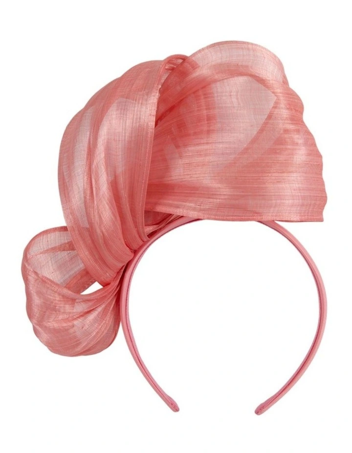 Coral Silk Abaca Fascinator with Sculptural Bow by Fillies Collection S347CR image 4