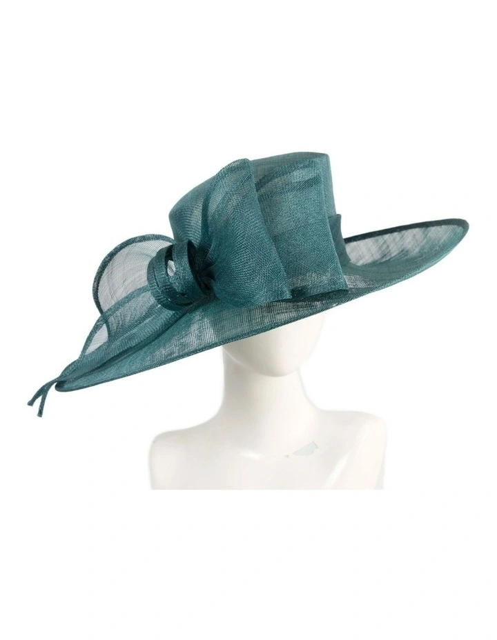 Max Alexander teal sinamay wide-brim hat with large bow MA994TE image 2