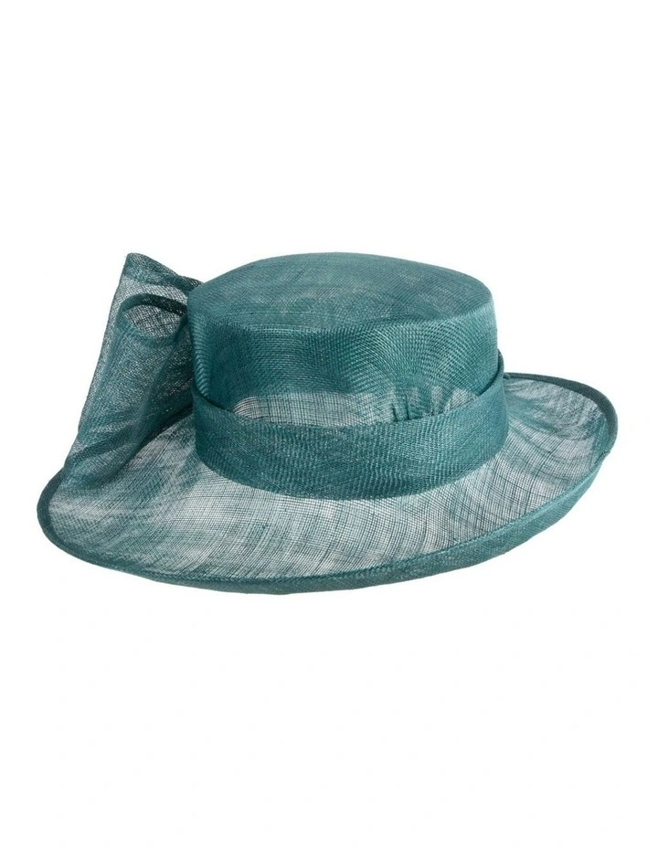 Max Alexander teal sinamay wide-brim hat with large bow MA994TE image 3