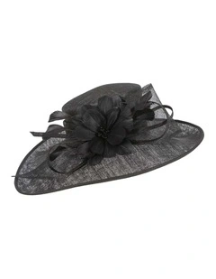Max Alexander wide brim black sinamay racing hat MA929B