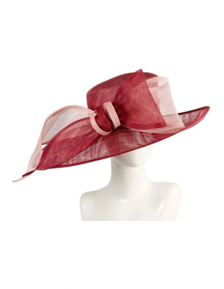 Max Alexander wine and pink sinamay racing hat with large bow MA994WPI image 2