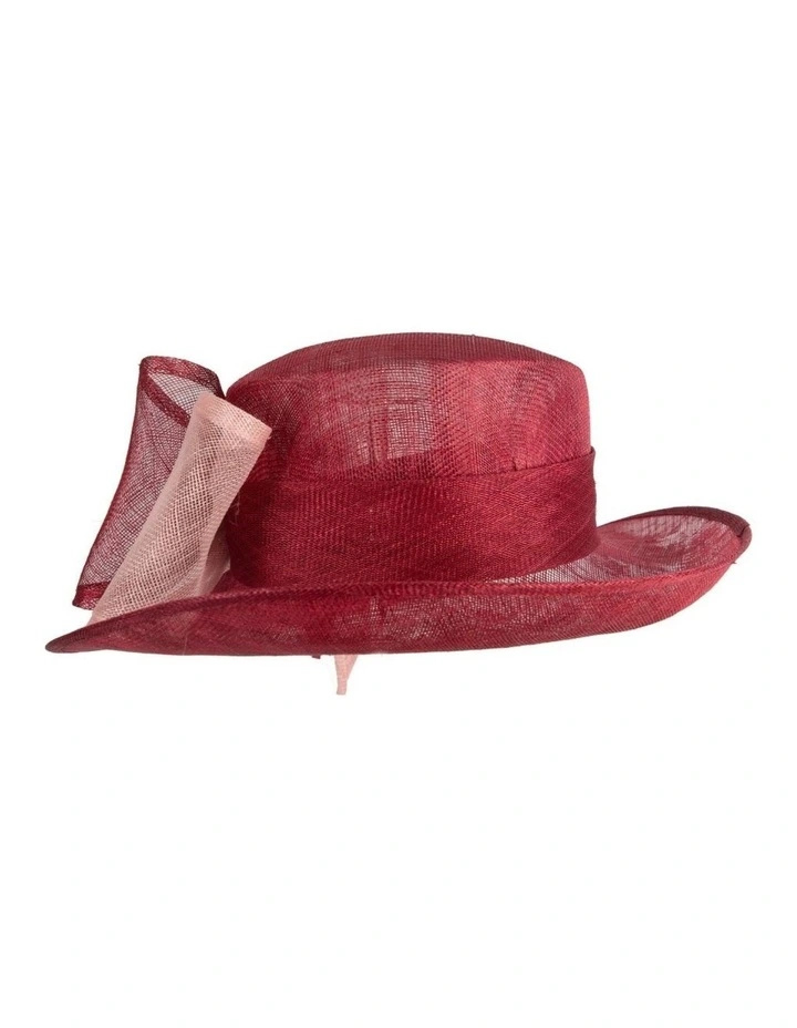 Max Alexander wine and pink sinamay racing hat with large bow MA994WPI image 3