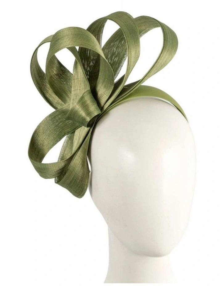 Fillies Collection Olive Green Silk Abaca Loops Racing Fascinator S344OL image 2