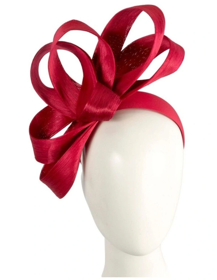 Fillies Collection red silk abaca loops racing fascinator S344R image 2