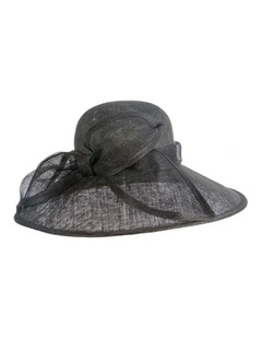 Max Alexander large black sinamay racing hat with bow MA986B