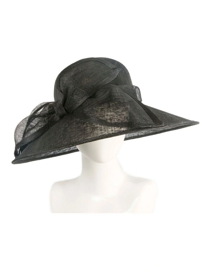 Max Alexander large black sinamay racing hat with bow MA986B image 2