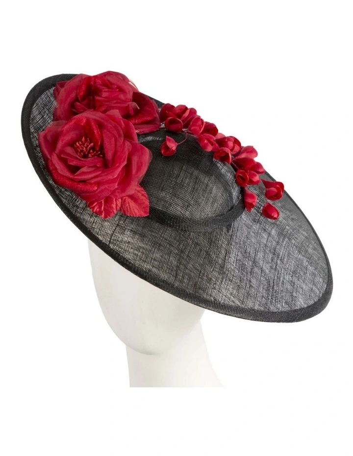 Max Alexander large black sinamay fascinator with red flower MA959BR image 2